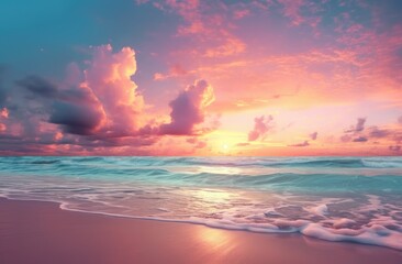 Naklejka na ściany i meble The beach of the sea and a beautiful sunset