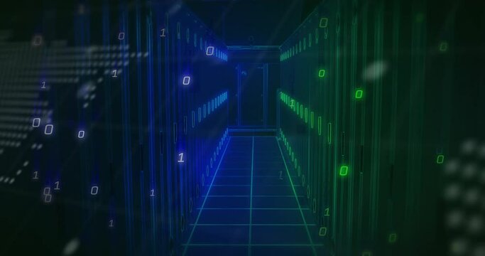 Animation of binary coding and data processing over computer servers