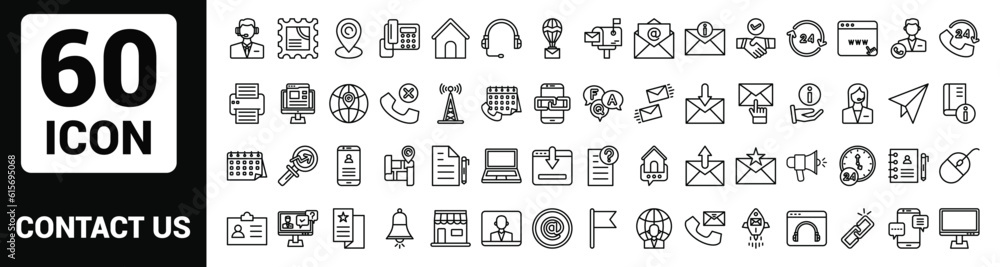 Wall mural Vector contact us Line Outline Icon Set