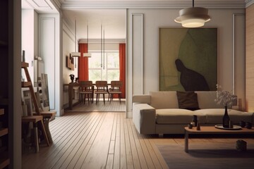 Horizontal image of big apartment with modern design, generative AI