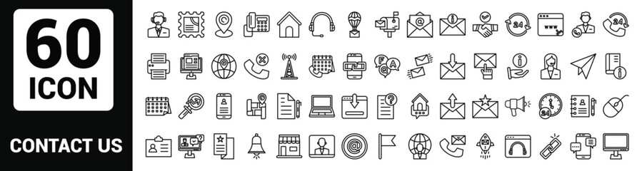 Vector contact us Line Outline Icon Set