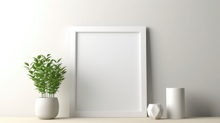 Interior white wall background with an empty frame mockup. Generative AI