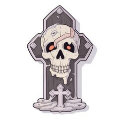 Illustration of creepy tombstone isolated on white made with Generative AI