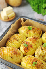 Hasselback potatoes - typical Swedish cuisine