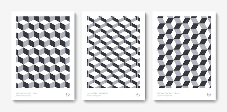 Isometric geometric pattern gray cubes. Endless cubic background, seamless texture, vector illustration EPS10
