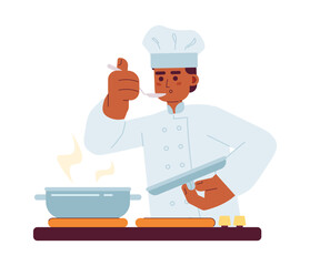 Male chef semi flat colorful vector character. Editable half body caucasian cooking person on white. Simple cartoon spot illustration for web graphic design