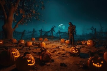 rotten jack pumpkins on the ground made with Generative AI
