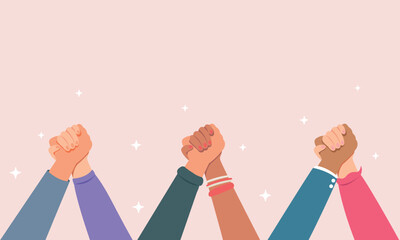 Holding hands banner, hands holding each other strongly, hand in hand concept.