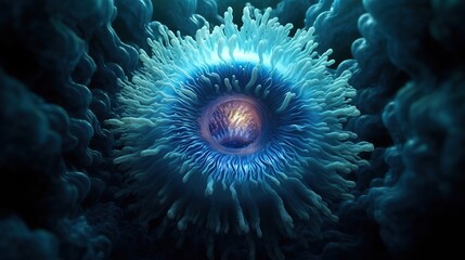 Underwater Sea Deep Abyss With Blue Sun light generative AI