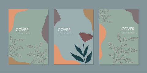 Nature theme book cover design. hand drawn botanical background. A4 size For notebooks, books, brochures, annuals, planners, , catalogs