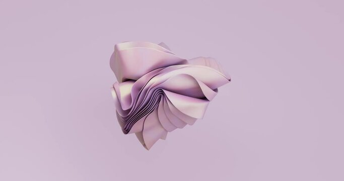 3D background. Flying cloth. Pink textile flying.  abstract shape, animation in 4K.  Seamless 3D loop video. 
