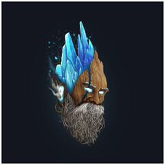illustration of powerful knowledgeable wooden face gaming character isolated on black background illustration artwork digital art