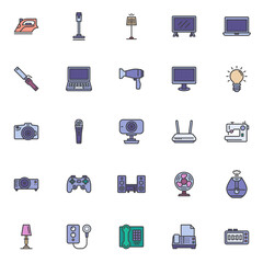 Home appliances filled outline icons set