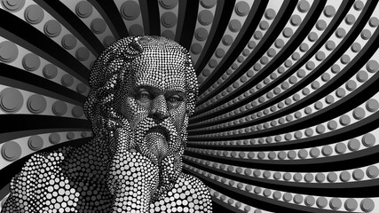 black and white portrait illustration artwork of Socrates philosopher using illustration artwork

