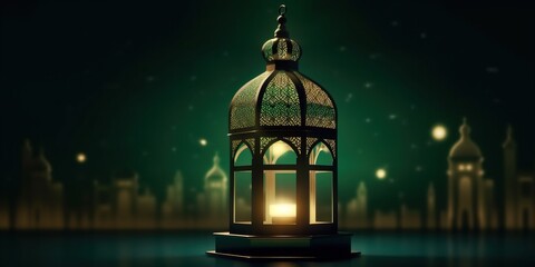 Illustration of an stunning arabic lantern with light exposure made with Generative AI
