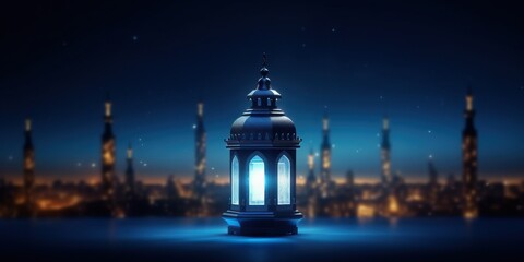 Fototapeta na wymiar Illustration of an stunning arabic lantern with light exposure made with Generative AI