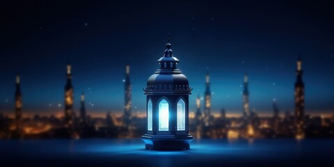 Illustration of an stunning arabic lantern with light exposure made with Generative AI