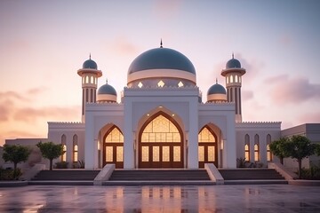 Fototapeta na wymiar Beautiful serene mosque with light exposure made with Generative AI