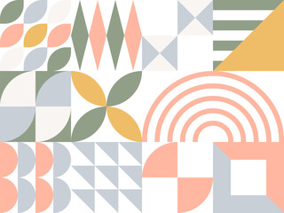 Obraz premium Geometric pattern tile. Simple aesthetic shape ornament. Modern abstract bauhaus seamless background. Square grid lines vector art. Neo geo poster. Shape geometry decorative wallpaper.