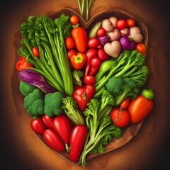 fresh vegetables  ,  human heart madewith vejitables , fruits & vejitbales 