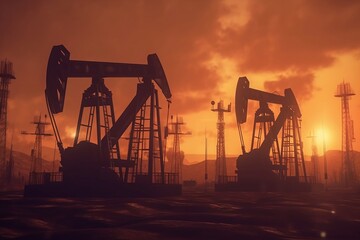 oil pump at sunset. 