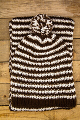 Handmade wool knitted winter hat and scarf