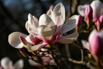 Fototapeta na wymiar Bloomy magnolia tree. Generate Ai
