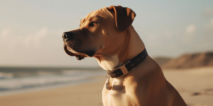a cute dog pictured on a beach