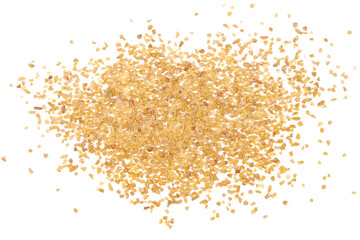 Fototapeta na wymiar Dry bulgur pile isolated on white background, top view and clipping path