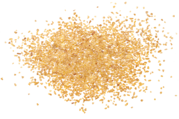 Dry bulgur pile isolated on white background, top view and clipping path