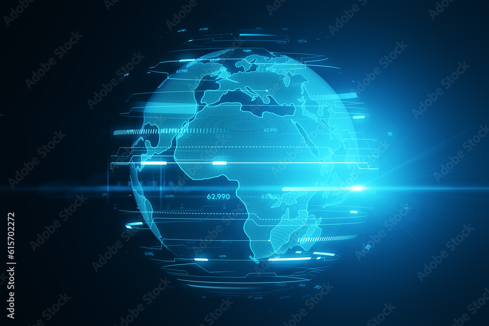 Poster blue glowing globe background. 3d rendering