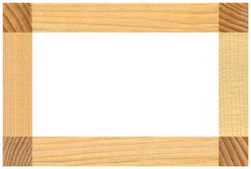 Rectangle wooden frame cut from pine wood, isolated on white background