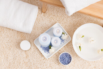 Concept of spa, relax and self care with spa accessories