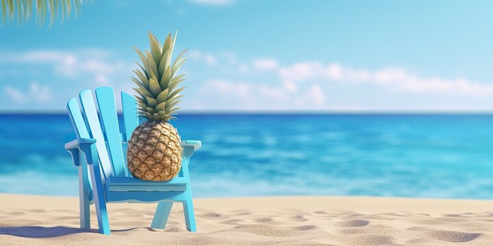 Portrait summer beach background with pineapple made with Generative AI