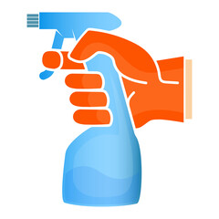 Cleaning agent in glove hand, design for cleaning and tidying