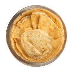 Stack of crepes or thin pancakes isolated. Top view.