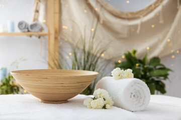 Concept of spa, relax and self care with spa accessories