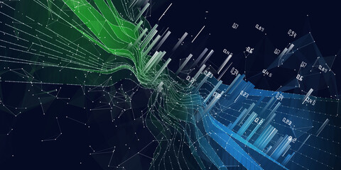Abstract  background vawy grid  with dots and  blurred lines data.  Big Data. Technology concept chaotic grid.  Banner for business, science and technology data analytics.