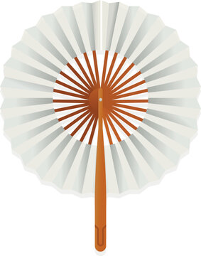 Classic paper hand fan on wooden stick elegant round wind cooling accessory isometric vector