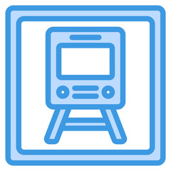 Train station icon in blue line style, use for website mobile app presentation