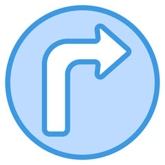 Turn right icon in blue line style, use for website mobile app presentation