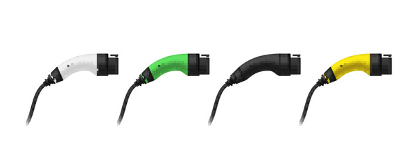 Electric car charging plug transportation alternative electricity fuel set realistic vector