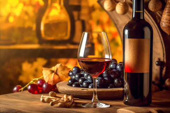 drink food winery wine beverage grape cork glass alcohol background bottle. Generative AI.