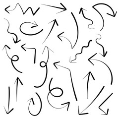 Set of hand arrows pointing direction vector hand drawn arrows.