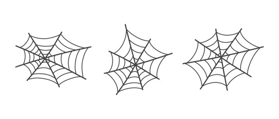 Spider web set. Vector illustration in doodle style. Halloween web collection.