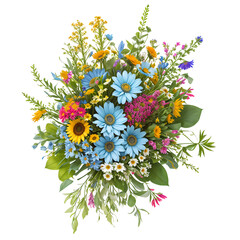 beautiful  wildflowers  round bouquet for bridal. Generative AI. transparent PNG