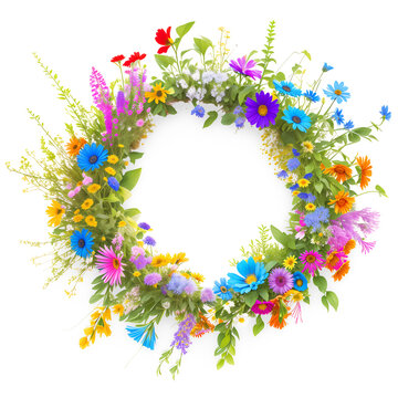 beautiful wildflowers wreath for bridal. Generative AI. transparent PNG