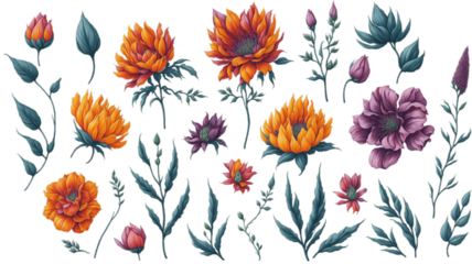 Watercolor Floral Clipart, Colorful Flowers Clipart, Watercolor Clipart, Watercolor Floral Elements