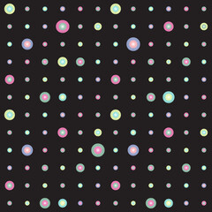 3-d circles on a black background. Abstract vector seamless pattern of multicolored circles of different sizes.