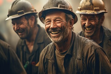 Fototapeta premium Happy of workers working at a crude oil well. Generative Ai